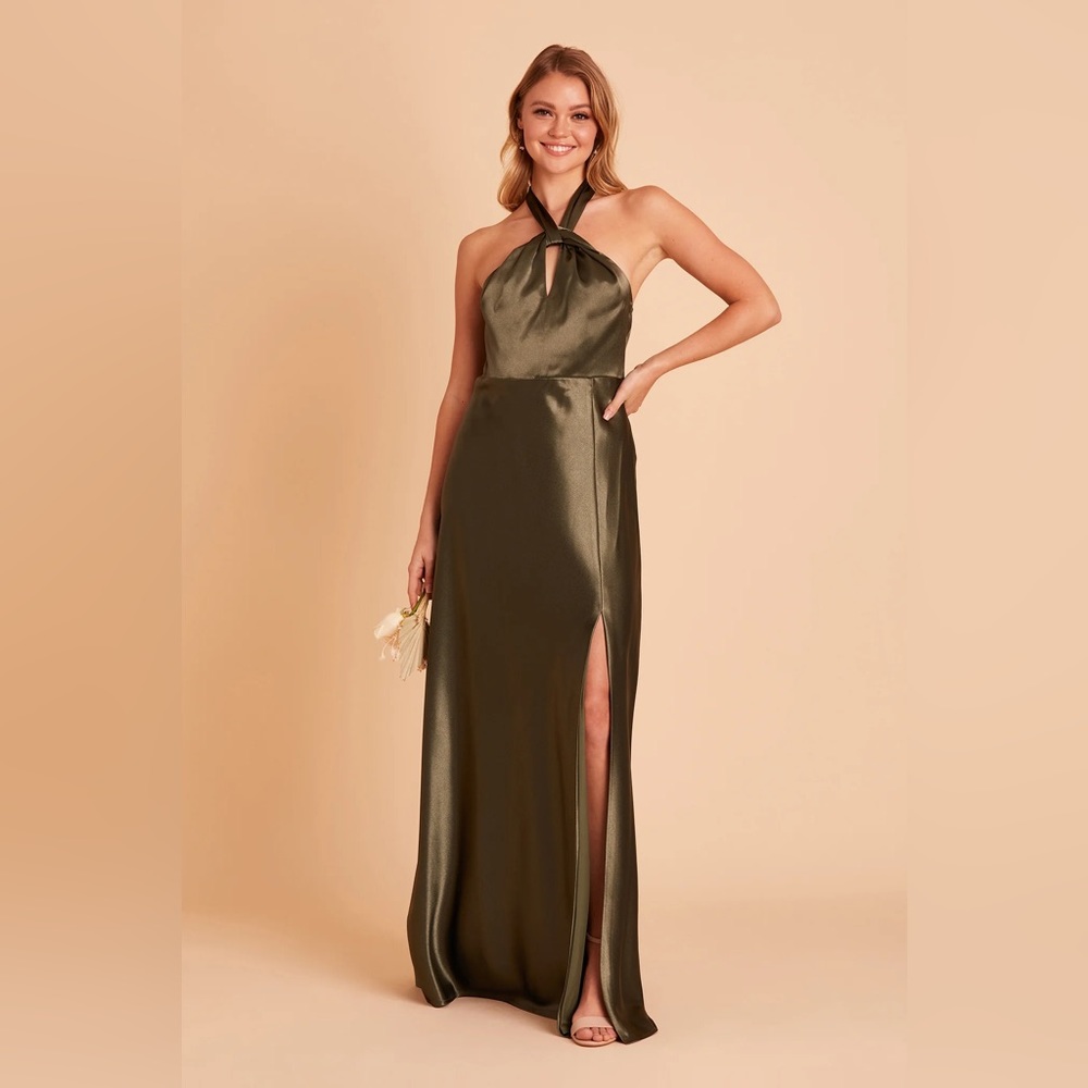 Birdy Grey Monica Satin Dress - Olive size small - with free matching silk robe